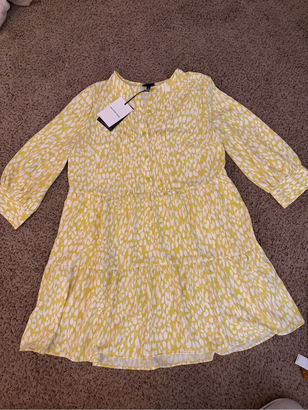 Who What Wear Yellow and White Printed Tiered Dress
